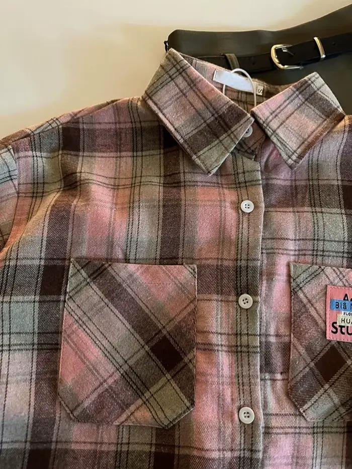 Mode rose Plaid femmes chemises à la mode haut décontracté pour quotidien et Streetwear rétro automn
