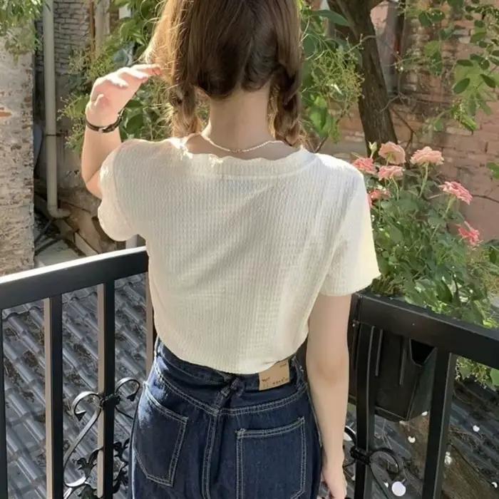 Chemises monochromes à col en V pour femmes, style coréen pour dames, simple boutonnage, design assr