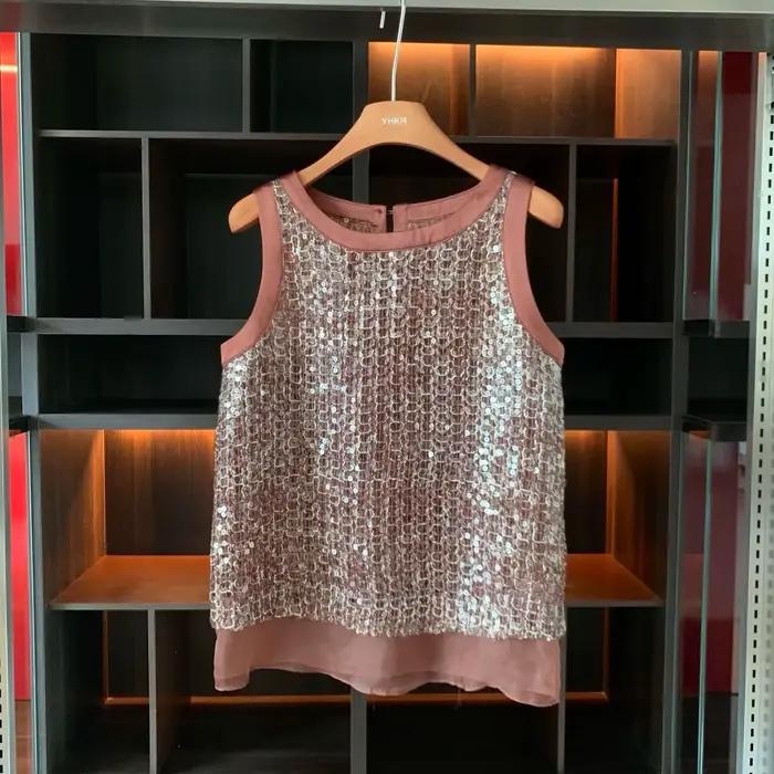 25 Débardeur de luxe en soie perlée pour femmes, nouvelle collection été