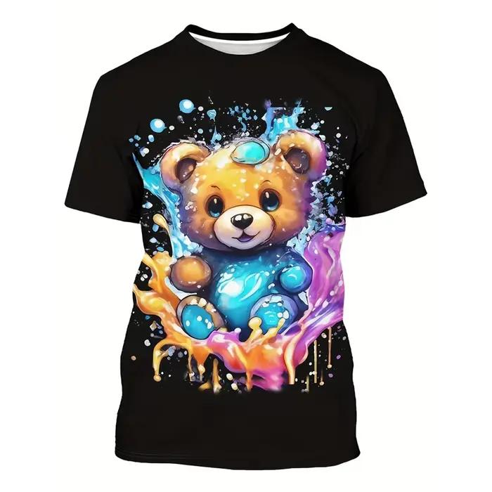 Ours mignon graphique hommes T-Shirt 3D imprimé animaux à manches courtes Cool ample T-Shirt enfants
