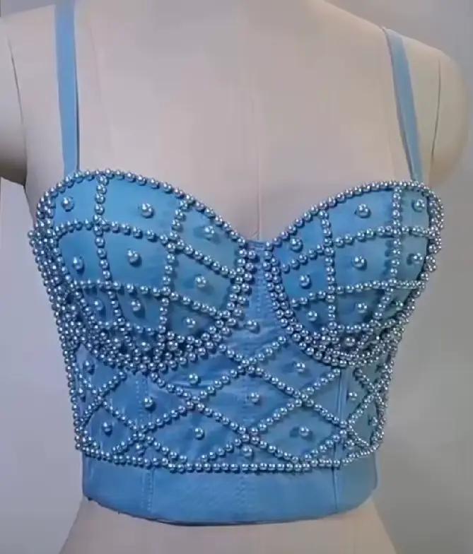 Haut bustier pour femme, style corset, camisole sexy pour boîte de nuit, avec perles et rembourrage,