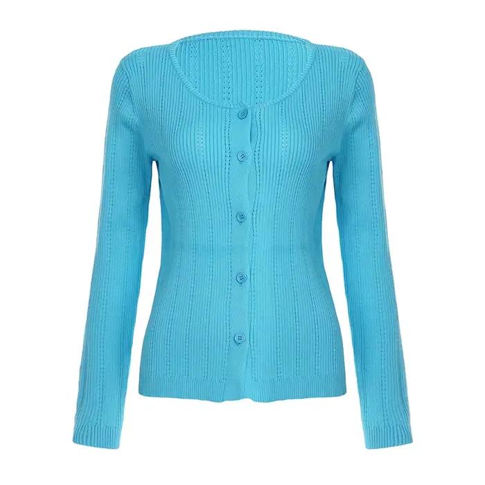 [RUOKE] Haut décontracté streetwear à manches longues, tricoté, boutonné, fin, style coréen, pour le