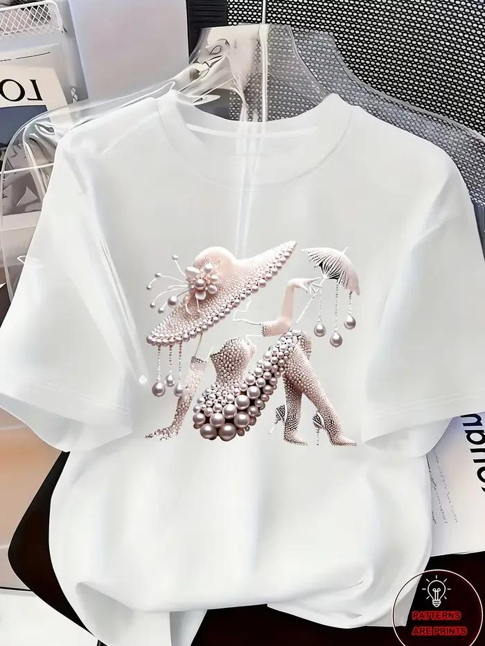 T-shirt imprimé pour femme, style élégant et luxueux, décontracté, pour le quotidien, printemps/été