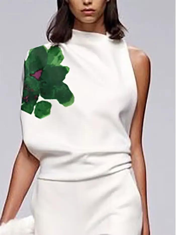 Yeezzi femmes mode imprimé fleuri col haut gilet hauts 2025 nouvel été sans manches une épaule ample
