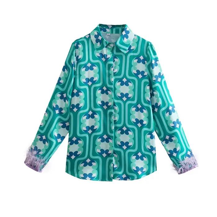 Chemise imprimée à la mode pour femmes, hauts de Style européen et américain, nouveaux pantalons amp