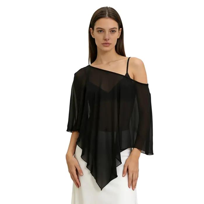Poncho transparent pour femmes, châle asymétrique en maille, enveloppe transparente en mousseline, c