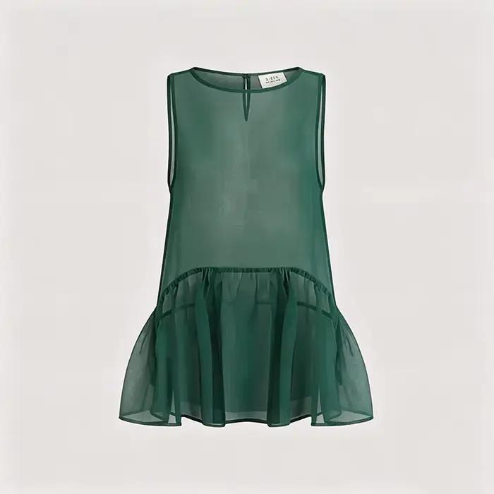 LIMO Sheer Ruffle Hem Tank Top See-Through Sleeveless Blouse Elegant A-Line Transparent Cover