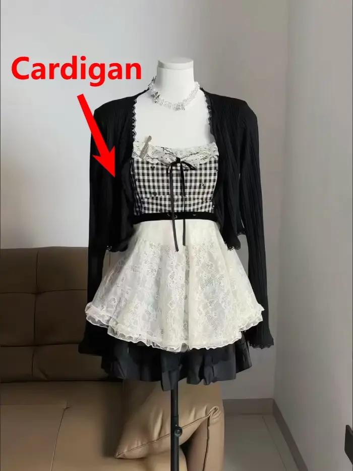 Ensemble deux pièces élégant et délicat pour femme, Nouvelle collection été 2026, Cardigan noir en m