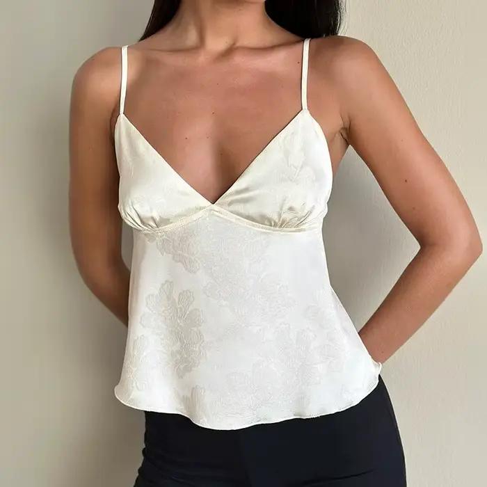 Haut court de demoiselle d'honneur féerique Y2K pour femmes, débardeur en Satin à fleurs, mignon, Vi