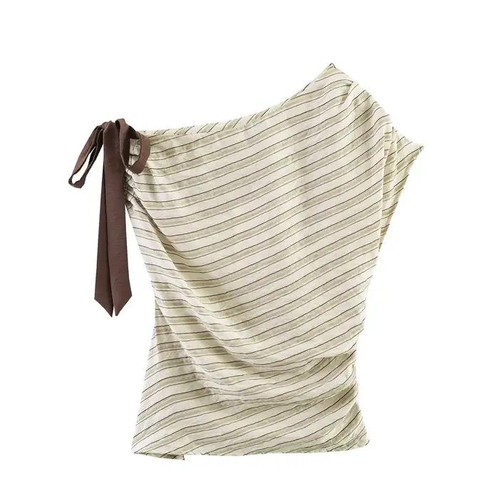 Haut sans manches unisexe rayé à la mode avec nœud papillon, design asymétrique, nouvelle collection