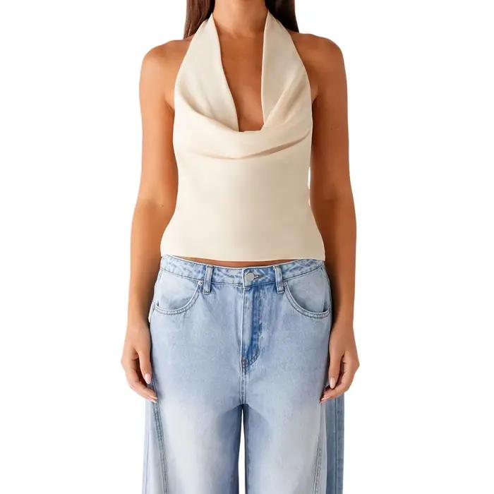 Débardeur pour femmes été y2k Coquette licou culture hauts col en v profond plissé sans manches Cami