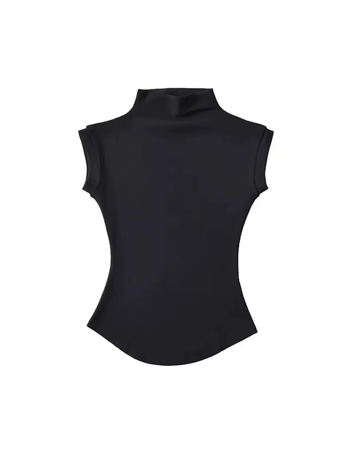 Économie à col roulé sexy pour femmes, pulls monochromes, t-shirts décontractés, streetwear féminin,