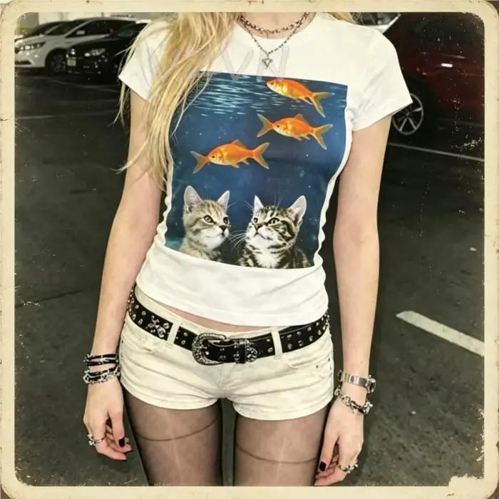 T-shirts et hauts imprimés rétro Emo Girls, vêtements de mode pour femmes, t-shirts sexy Y2K à lettr