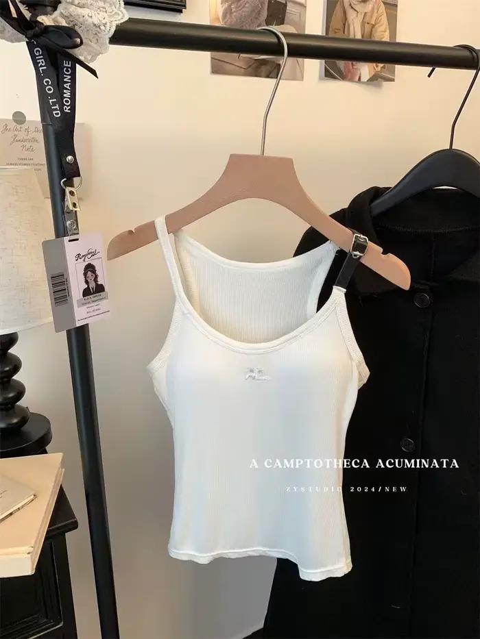 Gilet tricoté Style fille pour femmes, coupe ajustée, couche de Base, débardeur au dos, Design en co