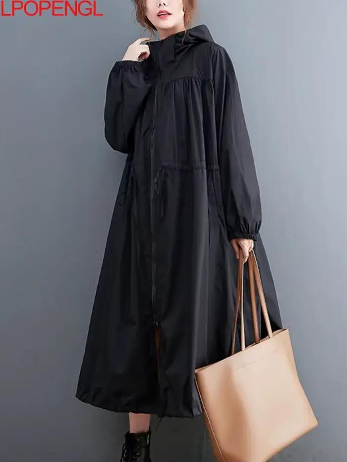 Manteau trench pour femme coupe-vent 2026 Nouveau Automne Surdimensionné Noir Casual Style britanniq