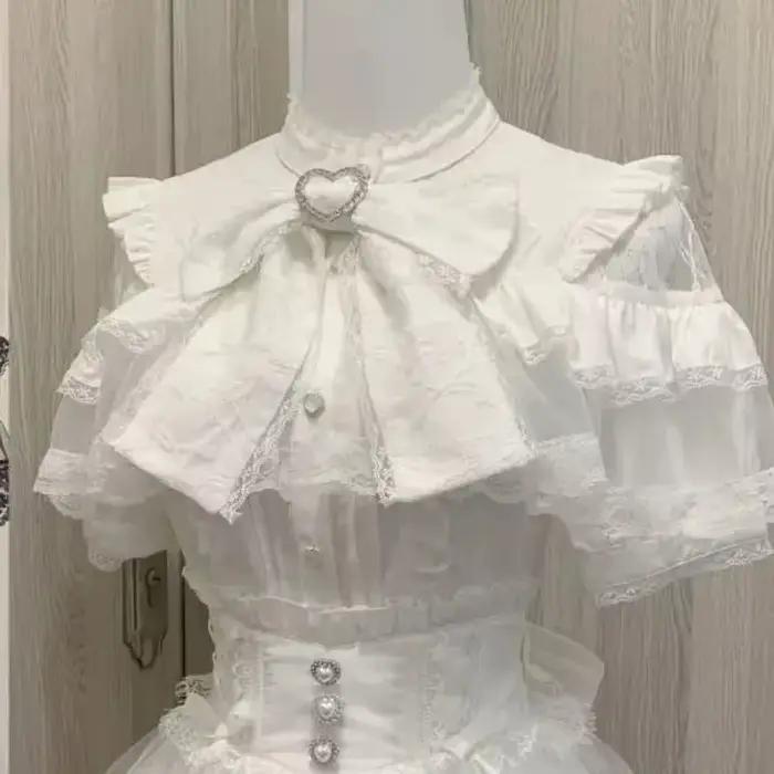 Chemisier Lolita Y2K japonais pour femmes, à manches longues bouffantes, coupe ajustée, avec nœud en