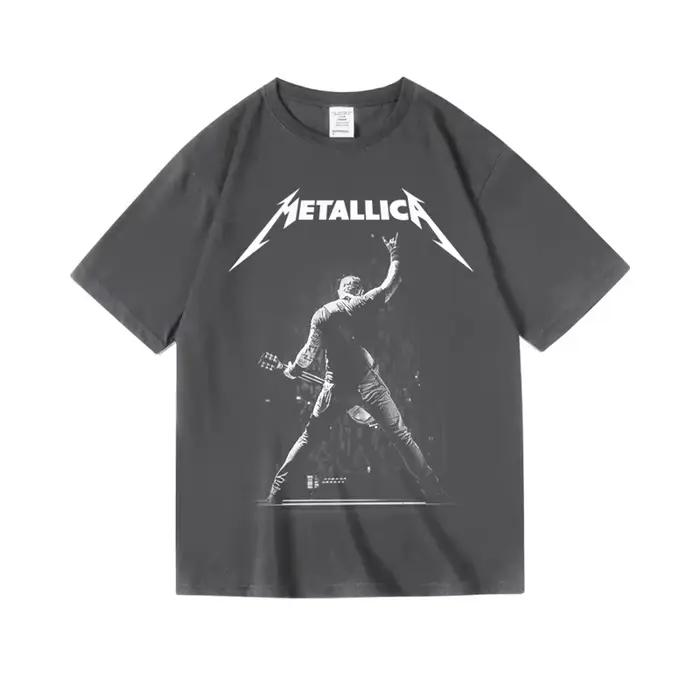 T-shirt d'été pour hommes, style rock et métal européen et américain, haut ample, t-shirt en coton s