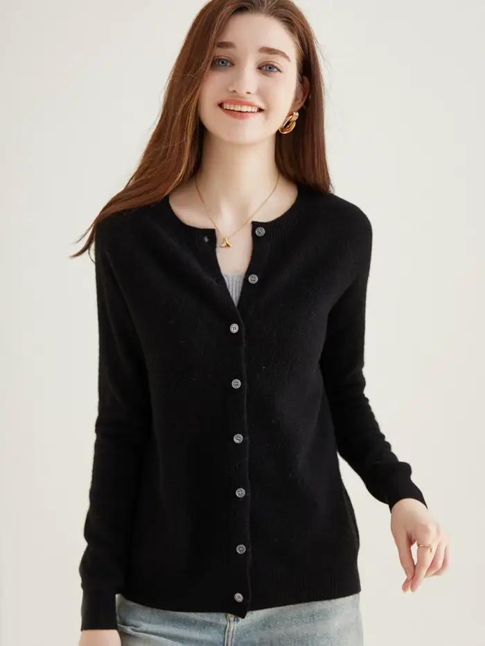 Cardigan en tricot pour femmes, pull à manches longues, haut 100% laine, manteau Vintage, veste en t
