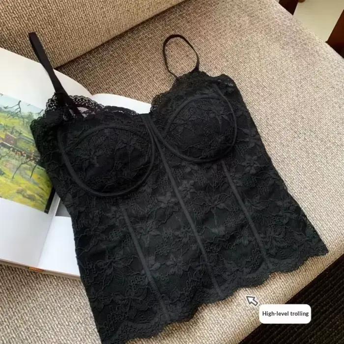 Débardeur en maille style français avec soutien-gorge intégré et rembourrage, débardeur dos nu à fin