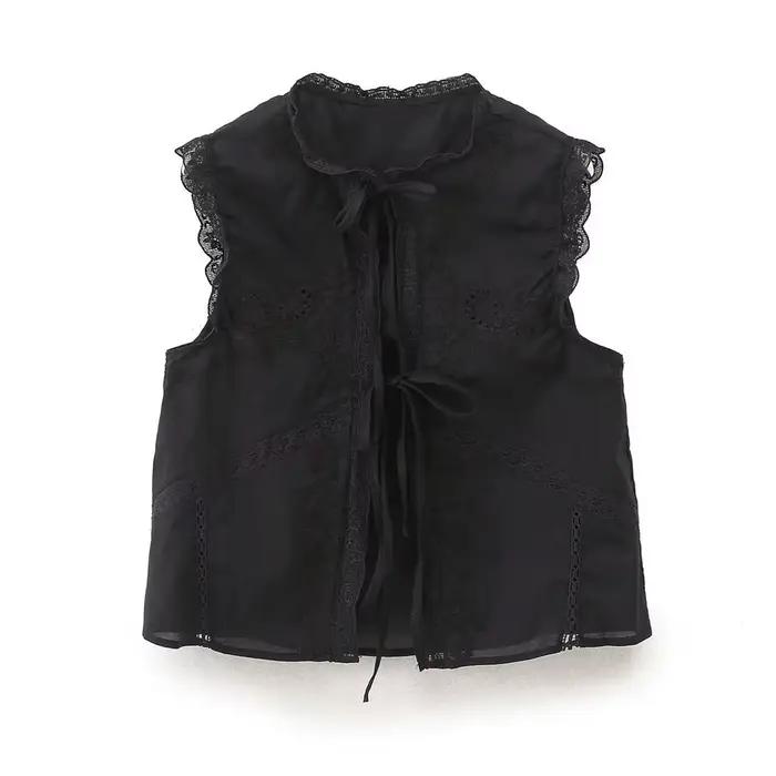 Chemisier en dentelle brodée florale pour femmes, chemises vintage, vêtements de plage Boho, décontr