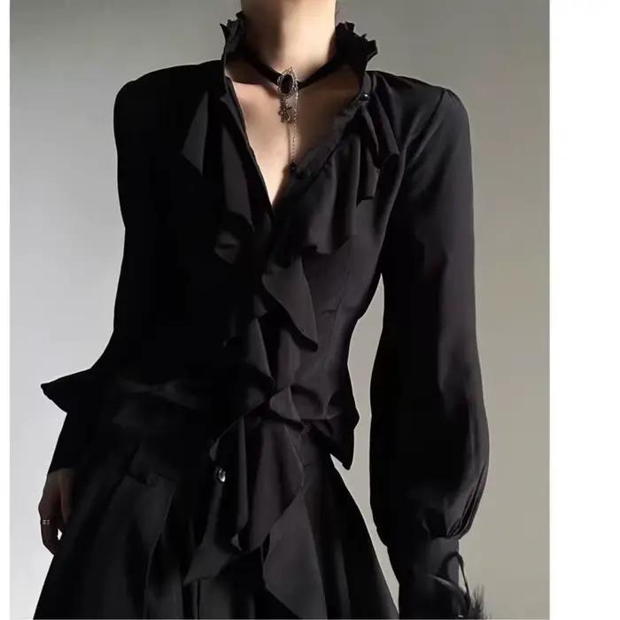Femmes chemises col montant volants manches longues Blouses 2025 Blusas Mujer De Moda surdimensionné