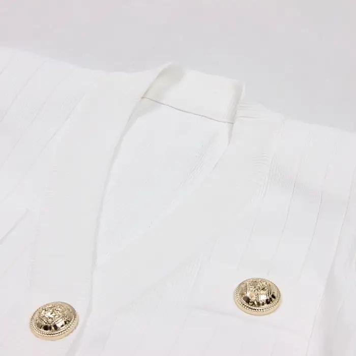 Sml-Cardigan à Manches Courtes en Tissu artificiel astique Noir et Blanc pour Femme, Vêtement de Hau