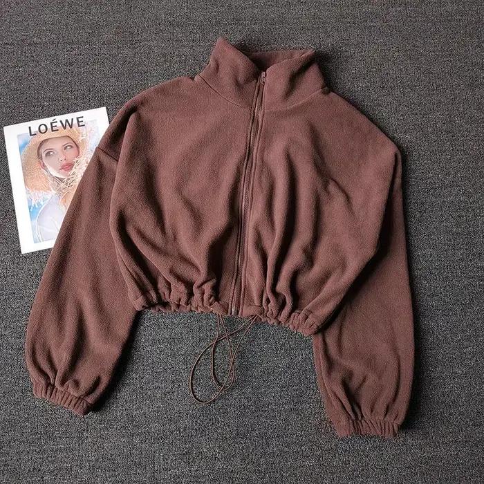 Manteau de sport pour femmes doublé polaire chaud décontracté ample course haut court à manches long
