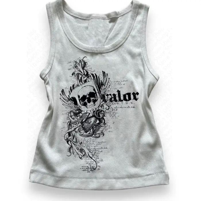 Gothique Grunge culture hauts Vintage femmes Kawaii graphiques hauts rétro beau gilet Style Punk e-g