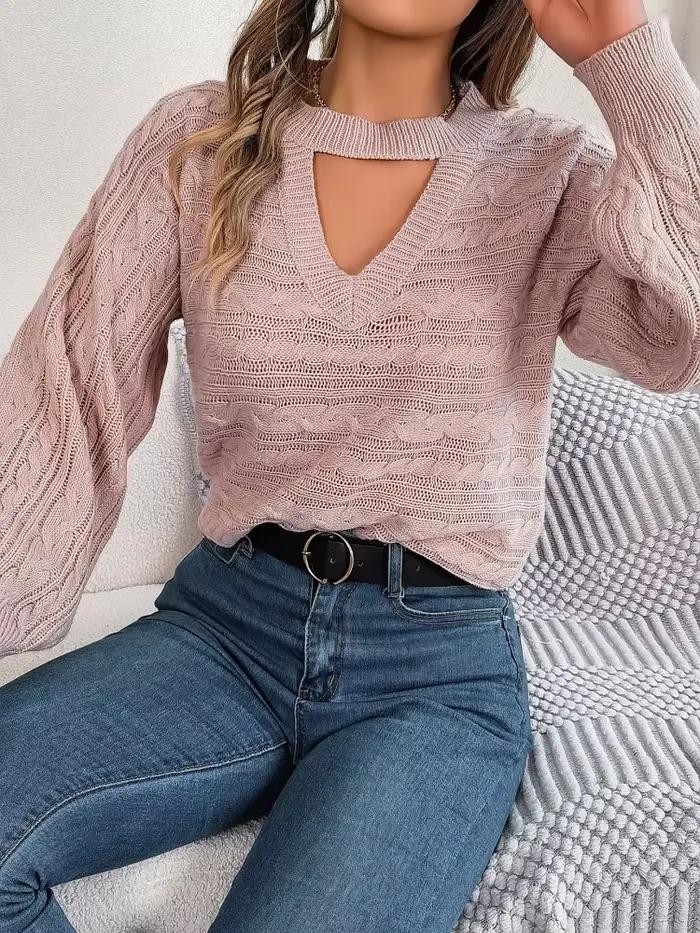 Pull tricoté à manches longues et col rond pour femme, couleur unie, Sexy, ajouré, confortable, déco