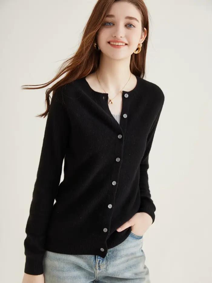 Cardigan en tricot pour femmes, pull à manches longues, haut 100% laine, manteau Vintage, veste en t