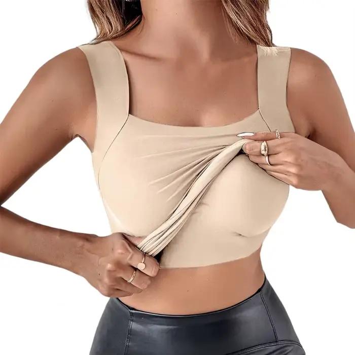 Hauts pour femmes à effet deux pièces, avec soutien-gorge intégré confortable, sans armatures, col e