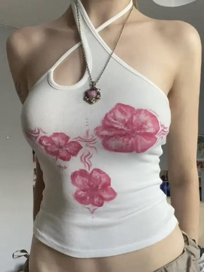 Haut court à col croisé pour femmes, imprimé Floral, débardeur dos nu, vêtements taglients, accessoi