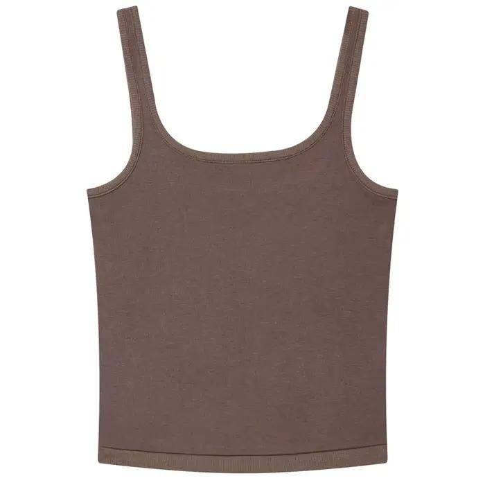 Débardeur marron élégant à col carré pour femme, corset court sexy sans manches et dos nu, collectio