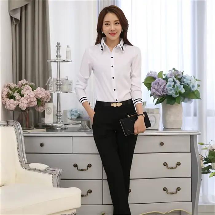 Mode coréenne femmes chemises chemise blanche femmes à manches longues dessus de chemise bureau dame