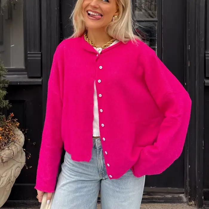 Cardigan en tricot pour femmes, à la mode, polyvalent, couleur unie, manches longues, ample, boutonn