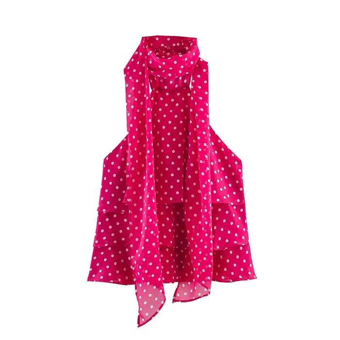 Hauts Blouses Femme Été 2026 Nouvelle Mode Chic à Pois Col Foulard Slim Débardeurs Uniques pour Jeun