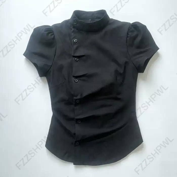 Crop top pour femme, style Gothique Y2K Chic, coupe ajustée sexy, décontracté et chic, chemise à man