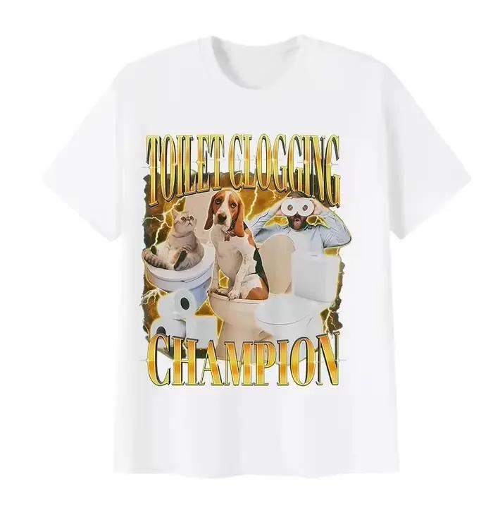 T-shirts à manches courtes pour femmes, Champion de colmatage de toilettes, graphiques drôles, impri