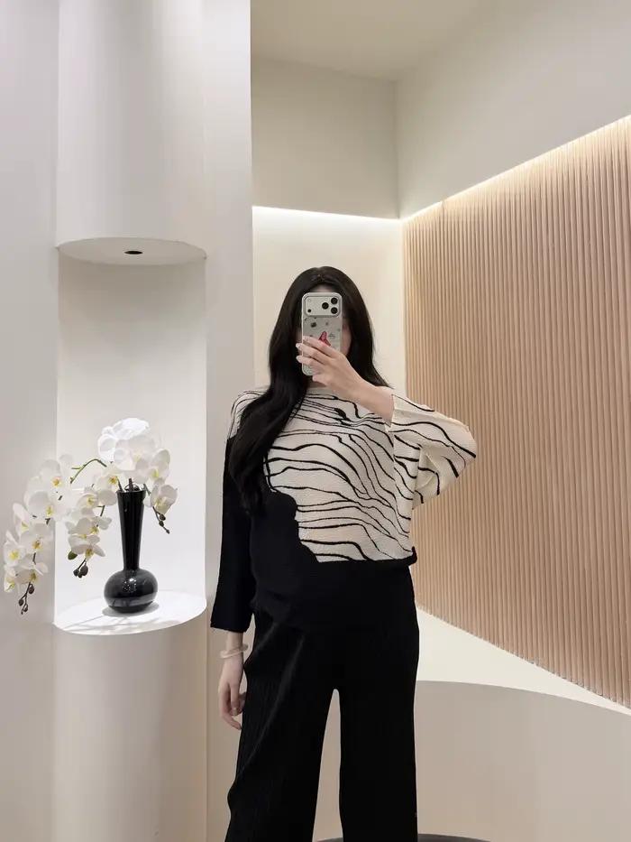 Haut plissé à imprimé zèbre beige marron, manches 3/4, tissu doux, coupe ample, décontracté, à porte