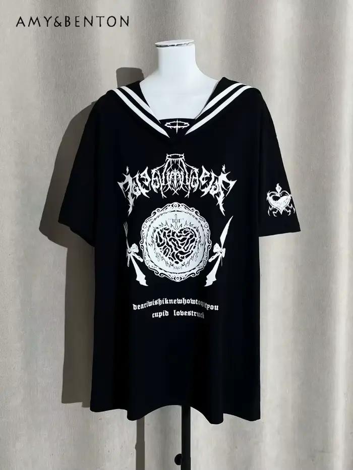 T-Shirt manches courtes col marin pour femmes, Original, imprimé de dessin animé, Y2K, Style japonai