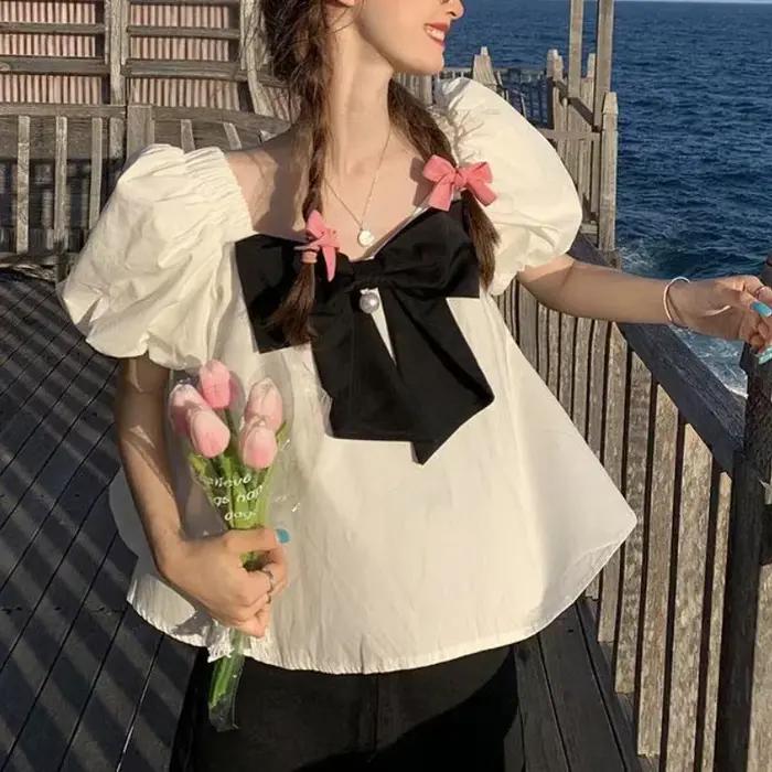 Chemisiers femmes manches bouffantes élégant été Baggy Vintage esthétique Streetwear mode princesse 
