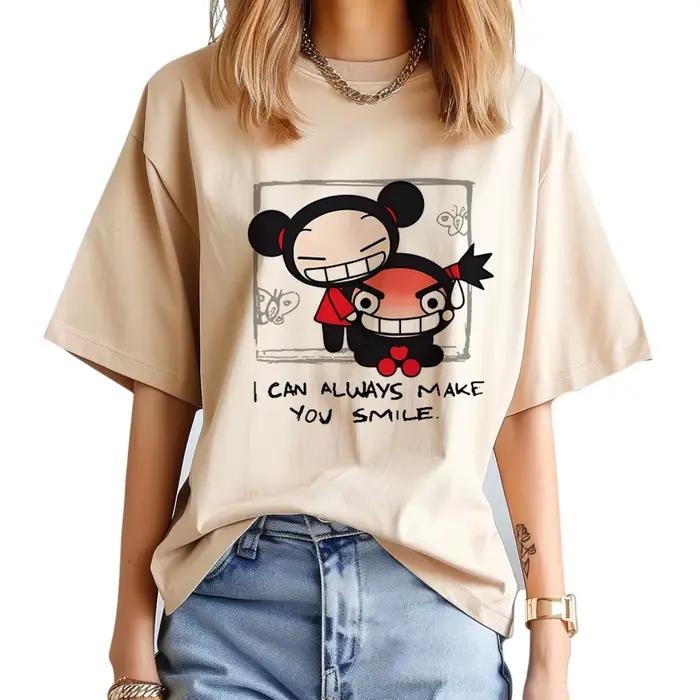 Pucca t shirt femme, manga comique japonais t shirt fille japonaise y2k vêtements des années 2000