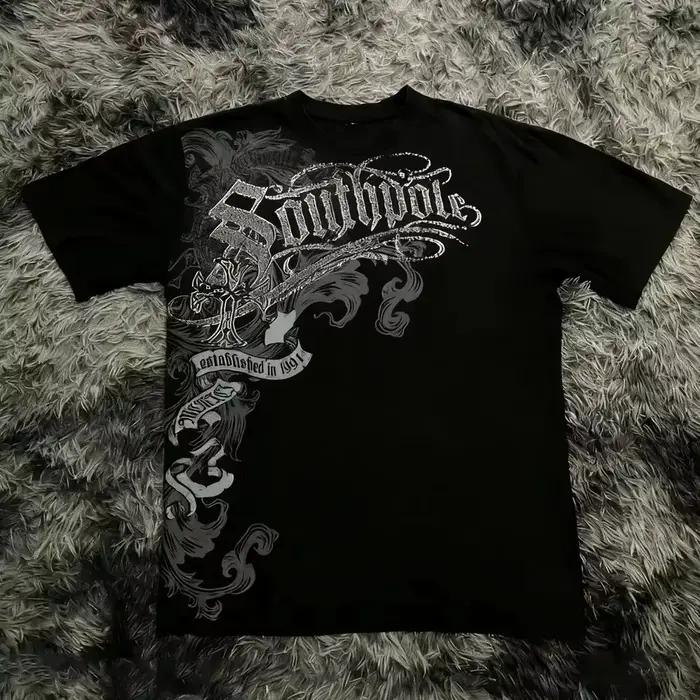 T-shirt gothique style Southpole 100% coton, t-shirt graphique pour hommes et femmes, streetwear d'é