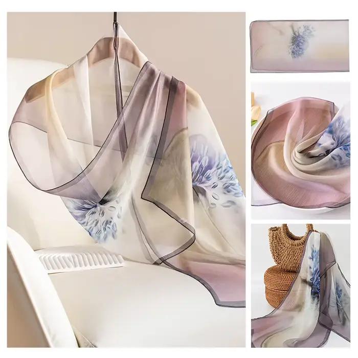 Pure soie longue écharpe haut de gamme sensation été mince imprimé châle femmes foulard en soie cade