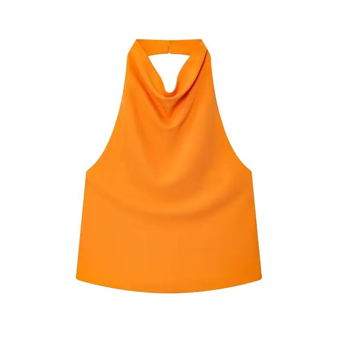 Hauts en satin pour femme, style licou, épaules dénudées, dos nu, sexy, sans bretelles, camisole de 