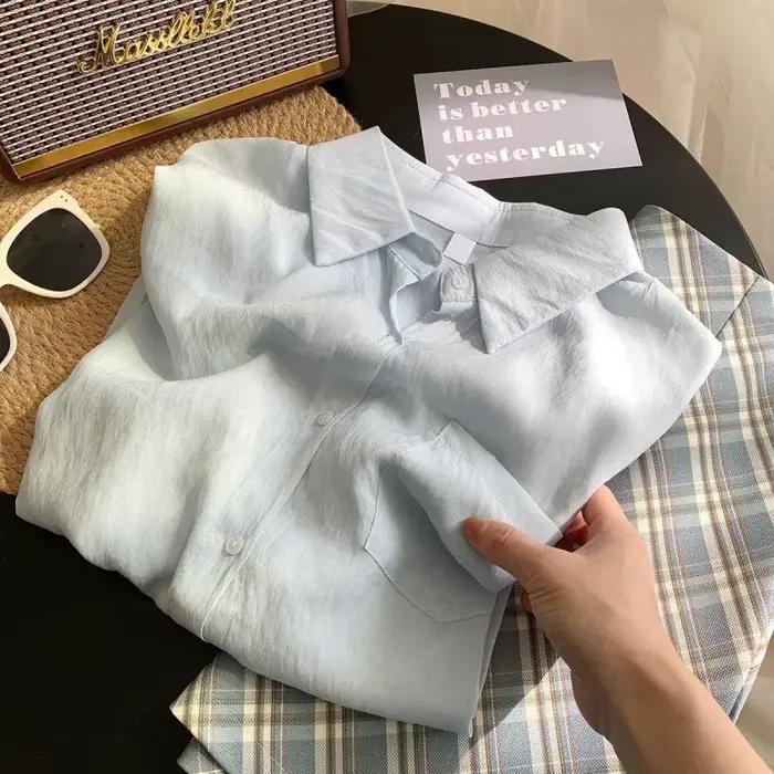 Chemise à manches longues en lin mélangé naturel haut de gamme pour femmes, couleur propre, ample, d