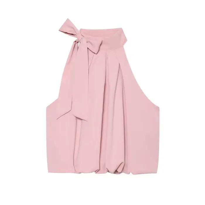 Haut pour femme Nouvelle collection été 2026, style licou à nœud, style vacances, sexy, chic et orig