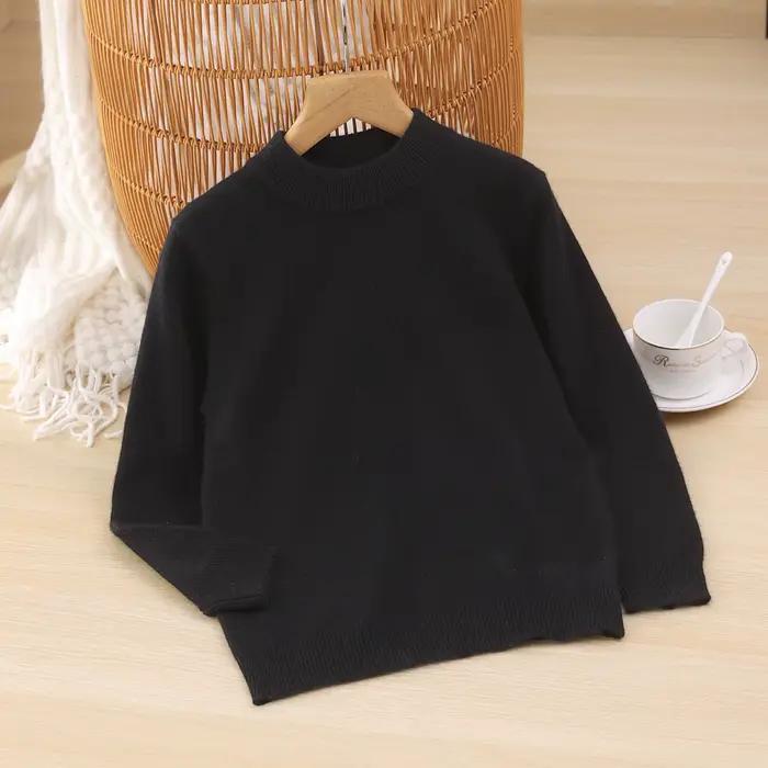 Classique enfants laine pull garçon fille col montant solide pull enfants à manches longues 100% lai