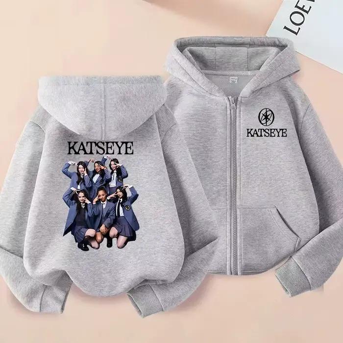 Sweat-shirt à fermeture éclair Kpop Katseye, sweat-shirt imprimé pour enfants, vêtements pour enfant