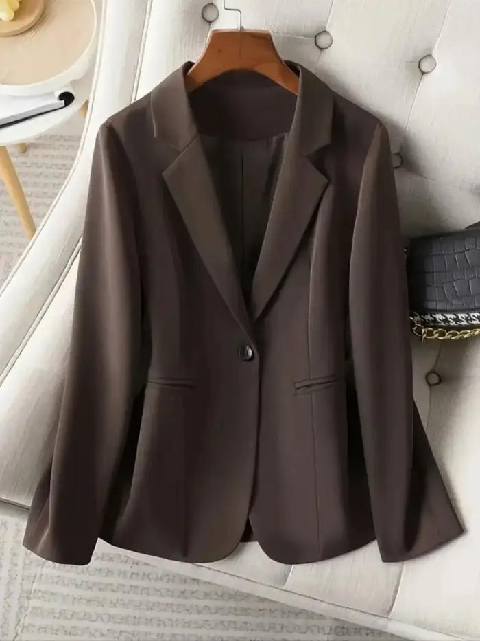 Blazer marron élégant pour femmes, veste de costume de banlieue d'affaires à bouton unique, coupe ci